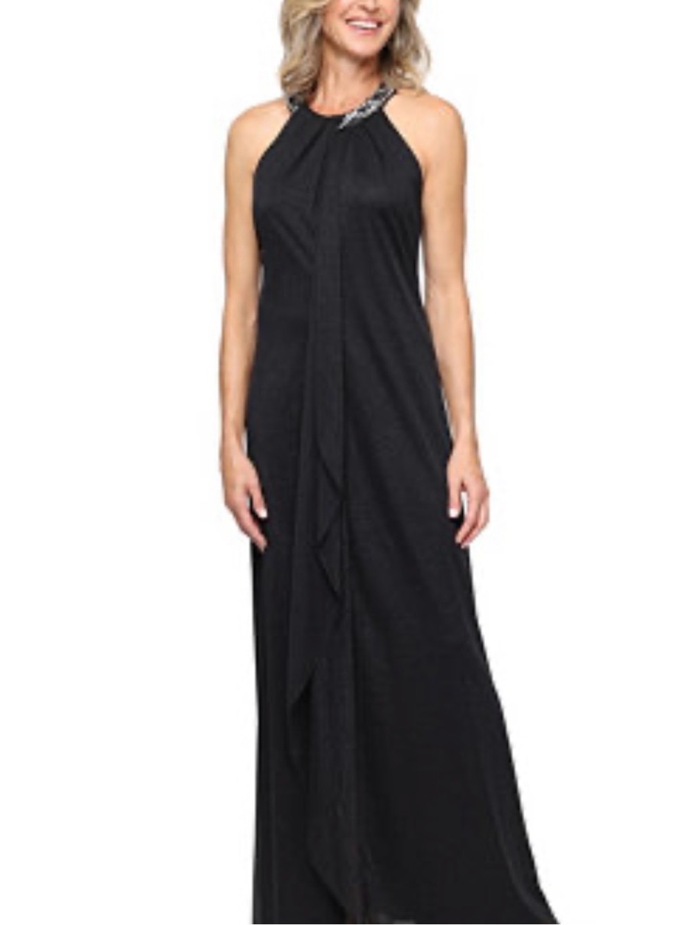SLNY Black Dress with Gold and Silver Embellishments